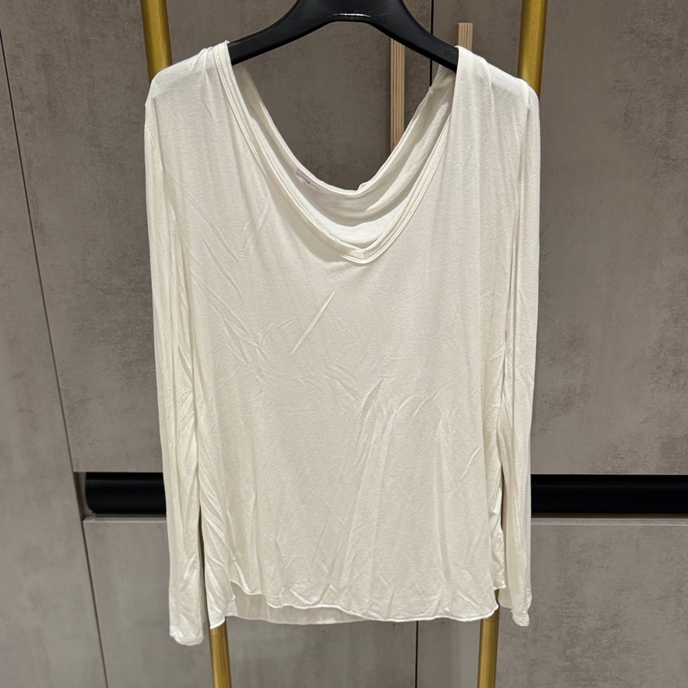 Elegant Cream Drape Neck Long Sleeve Top